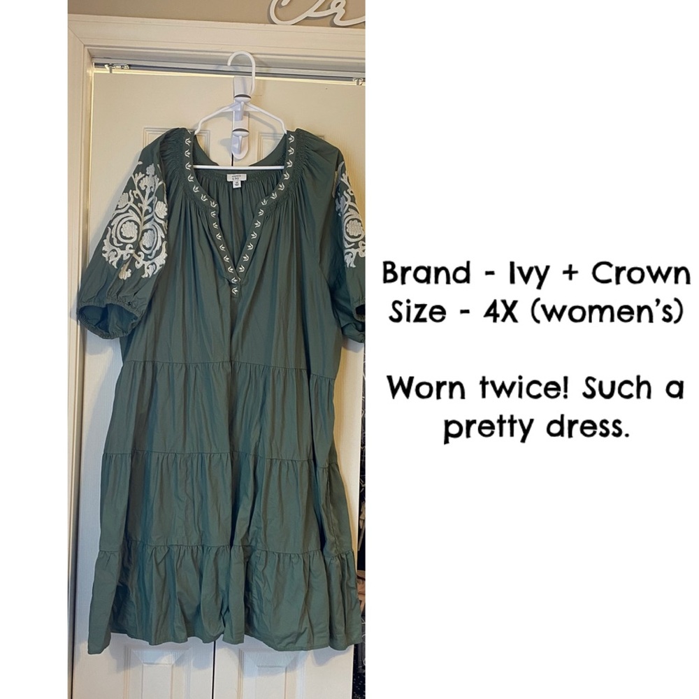 Ivy + Crown Green Dress with White Embroidery